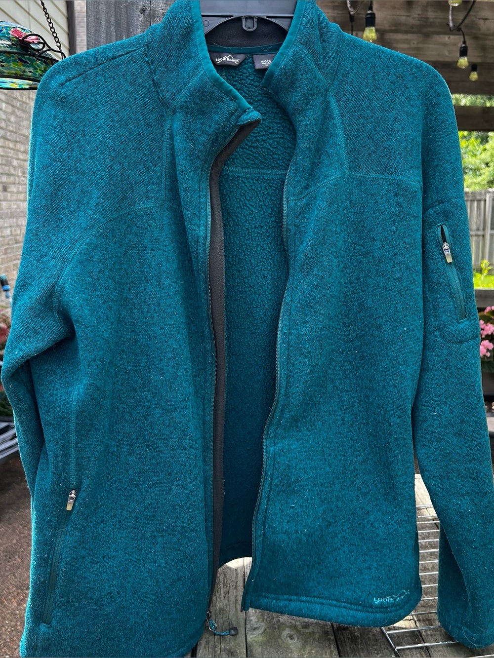 Eddie Bauer Teal Full-Zip Knit Fleece Jacket